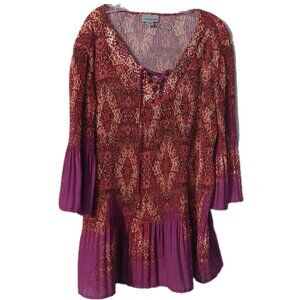 Catherines Womens Shirt Size 3XWP Petite Pink Bell Sleeves Tunic Top Chiffon